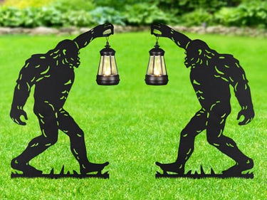 2Pack Solar Outdoor Garden Lights Stakes Solar Metal Bigfoot Lawn Deco Statue Black Bigfoot Patio Garden Decorative Stakes with Lantern Christmas Birthday Gifts for Women Mom and Grandma